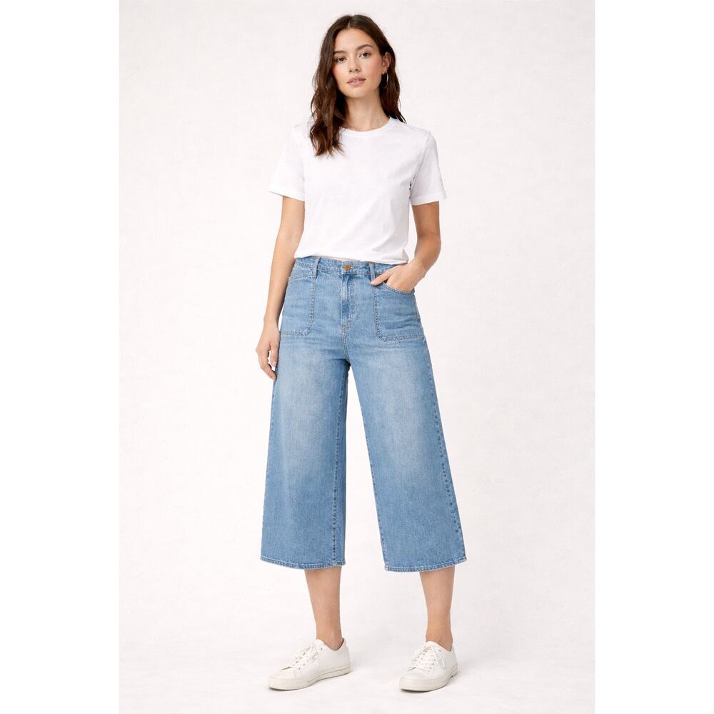 Soft Surroundings Wide Leg Crop Stretch Capri Jean High Waist 18 Light Wash